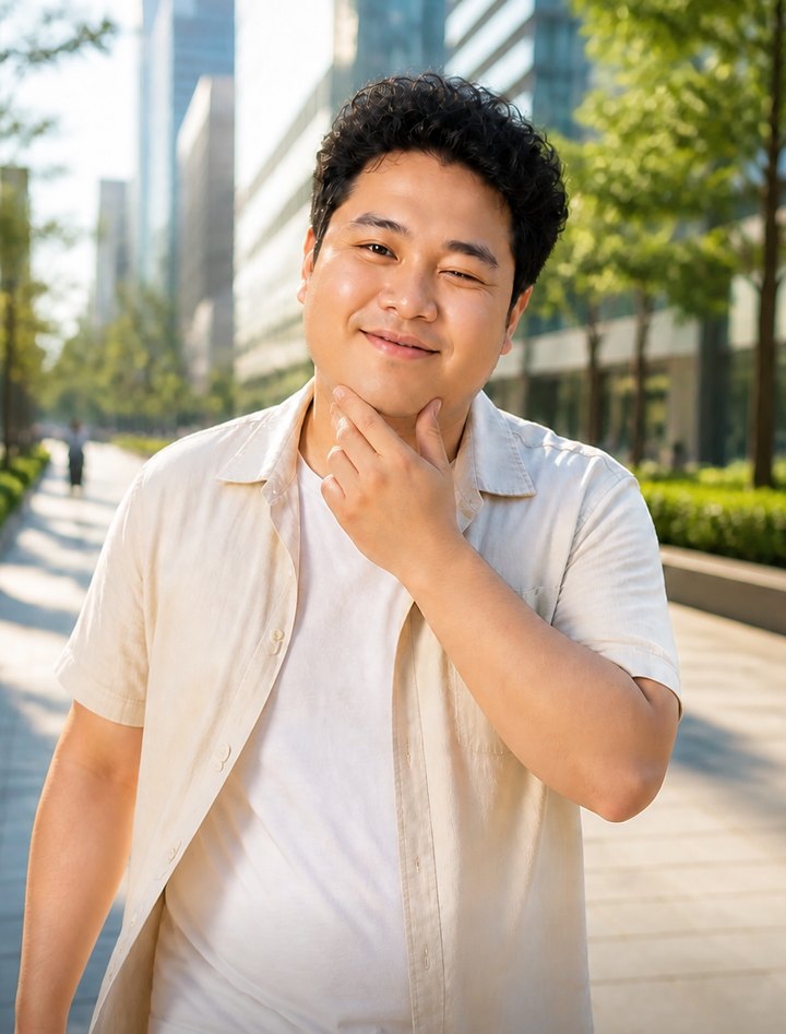 After: relaxed man with a smooth, confident look